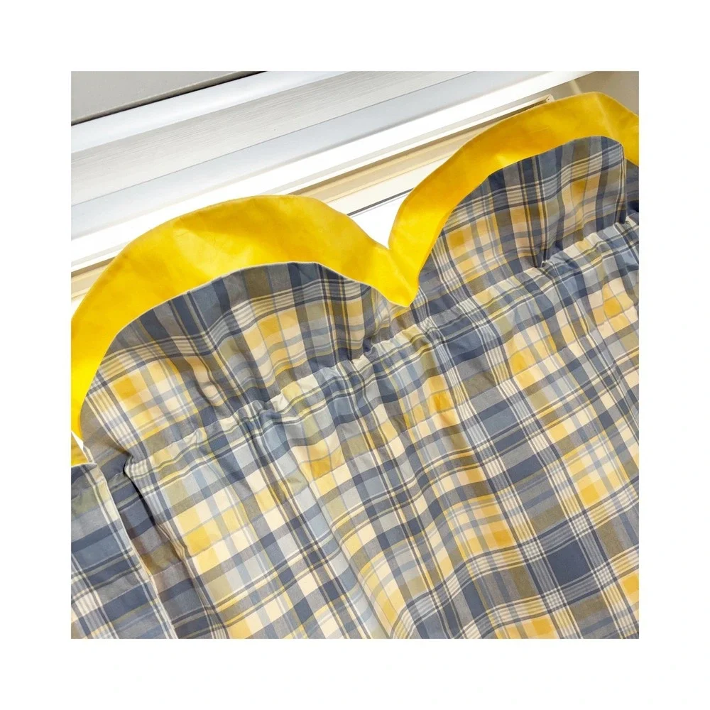 Country‎ Heart Valance Curtain Yellow Gray Plaid Kitchen Two Panels 30x25 Each
